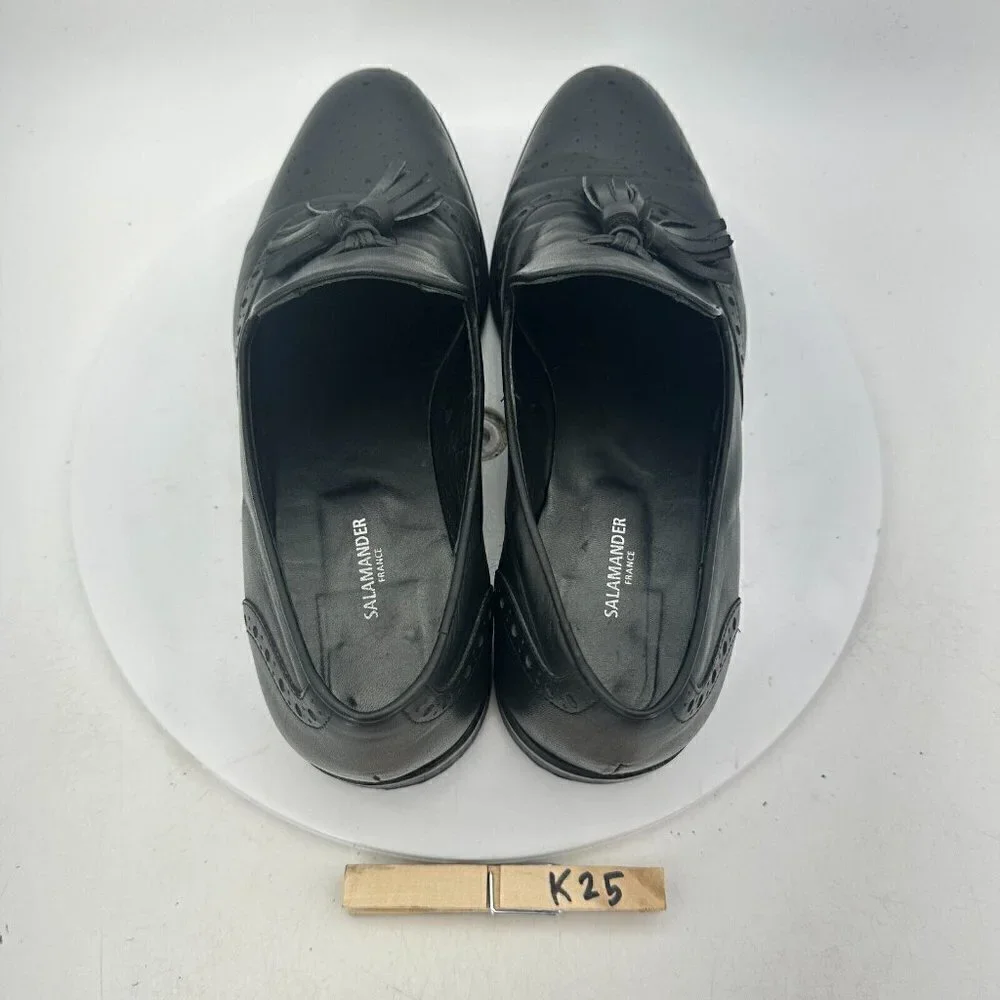 Salamander France Men Size 7.5 EU 40 Tasseled Loafer Slip On Shoes Black Leather